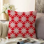 Kırmızı Zemin Üzerinde Beyaz Kartanesi Desenli Modern Raşel Kadife Yastık Kırlent Kılıfı Realhomes