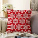 Kırmızı Zemin Üzerinde Beyaz Kartanesi Desenli Modern Raşel Kadife Yastık Kırlent Kılıfı Realhomes