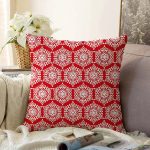 Kırmızı Zemin Üzerinde Beyaz Kartanesi Desenli Modern Raşel Kadife Yastık Kırlent Kılıfı Realhomes