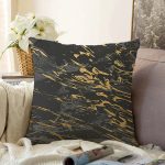 Gri Siyah Zemin Üzerinde Gold Detaylı Çizim Desenli Raşel Kadife Yastık Kırlent Kılıfı Realhomes