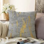 Antrasit Zemin Üzerinde Gold Detaylı Çizim Desenli Modern Raşel Kadife Yastık Kırlent Kılıfı Realhomes