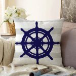 Gri Beyaz Çizgili Çapa Desenli Dijital Baskılı Modern Raşel Kadife Yastık Kırlent Kılıfı Realhomes