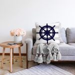 Gri Beyaz Çizgili Çapa Desenli Dijital Baskılı Modern Raşel Kadife Yastık Kırlent Kılıfı Realhomes