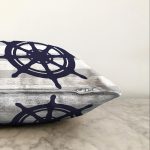 Gri Beyaz Çizgili Çapa Desenli Dijital Baskılı Modern Raşel Kadife Yastık Kırlent Kılıfı Realhomes