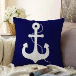 - Sonil-K-7200-Gorsel1 - Realhomes  Lacivert Zeminli Çapa Desenli Dijital Baskılı Modern Raşel Kadife Yastık Kırlent Kılıfı Realhomes