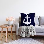 - Sonil-K-7200-Gorsel2 - Realhomes  Lacivert Zeminli Çapa Desenli Dijital Baskılı Modern Raşel Kadife Yastık Kırlent Kılıfı Realhomes