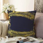 - Sonil-K-7207-Gorsel1 - Realhomes  Siyah Zeminde Gold Detaylı Yaprak Desenli Raşel Kadife Yastık Kırlent Kılıfı Realhomes