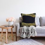 - Sonil-K-7207-Gorsel2 - Realhomes  Siyah Zeminde Gold Detaylı Yaprak Desenli Raşel Kadife Yastık Kırlent Kılıfı Realhomes