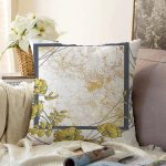 Beyaz Zemin Üzerinde Gold Renkli Gul Yaprakları Modern Raşel Kadife Yastık Kırlent Kılıfı Realhomes
