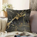 - Sonil-K-7224-Gorsel1 - Realhomes  Siyah Zeminde Gold Renkli Çizim Desenli Dijital Baskılı Modern Raşel Kadife Yastık Kılıfı Realhomes