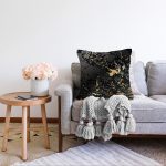 Siyah Zeminde Gold Renkli Çizim Desenli Dijital Baskılı Modern Raşel Kadife Yastık Kılıfı Realhomes