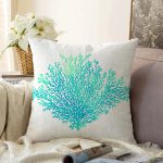 Beyaz Zeminde Yeşil Renkli Su Yosunu Desenli Dijital Baskılı Modern Raşel Kadife Kırlent Kılıfı Realhomes