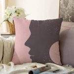 - Sonil-K-7234-Gorsel1 - Realhomes  Pudra Zeminde Onedraw Çizimli Silüet Dijital Baskılı Modern Raşel Kadife Yastık Kırlent Kılıfı Realhomes