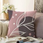 - Sonil-K-7235-Gorsel1 - Realhomes Pudra Zeminde Beyaz Renkli Yaprak Çizimi Dijital Baskılı Modern Raşel Kadife Kırlent Kılıfı Realhomes