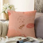 - Sonil-K-7239-Gorsel1 - Realhomes Pudra Zeminde Onedraw Çizimli Yaprak Desenli Dijital Baskılı Modern Raşel Kadife Kırlent Kılıfı Realhomes