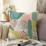 Pudra Zeminde Soyut Çizim Detaylı Dijital Baskılı Modern Raşel Kadife Yastık Kırlent Kılıfı Realhomes