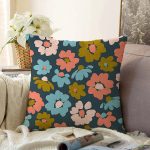 Siyah Zemin Üzerinde Rengarenk Çiçek Desenli Raşel Kadife Yastık Kırlent Kılıfı Realhomes