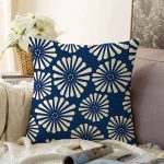 Lacivert Zemin Üzerinde Onedraw Çizimli Papatya Modern Raşel Kadife Yastık Kırlent Kılıfı Realhomes