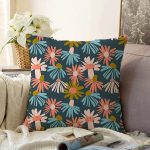 Siyah Zemin Üzerinde Rengarenk Çiçek Desenli Raşel Kadife Yastık Kırlent Kılıfı Realhomes