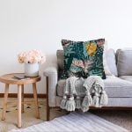 - Sonil-K-7264-Gorsel2 - Realhomes  Siyah Zeminde Renkli Yaprak Desenli Dijital Baskılı Modern Raşel Kadife Yastık Kırlent Kılıfı Realhomes