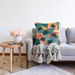 - Sonil-K-7265-Gorsel2 - Realhomes  Renkli Zemin Üzerinde Palmiye Desenli Dijital Baskılı Modern Raşel Kadife Yastık Kırlent Kılıfı Realhomes