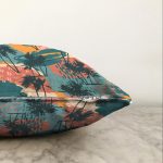- Sonil-K-7265-Gorsel3 - Realhomes  Renkli Zemin Üzerinde Palmiye Desenli Dijital Baskılı Modern Raşel Kadife Yastık Kırlent Kılıfı Realhomes
