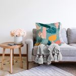 - Sonil-K-7266-Gorsel2 - Realhomes  Renkli Zemin Üzerinde Onedraw Çizimli Dijital Baskılı Modern Raşel Kadife Yastık Kırlent Kılıfı Realhomes