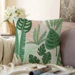 Soft Renkli Zemin Üzerinde Koyu Renkli Yaprak Desenli Raşel Kadife Yastık Kırlent Kılıfı Realhomes