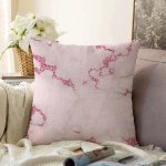 Pudra Zeminli Pembe Renkli Çizim Dijital Baskılı Modern Raşel Kadife Yastık Kırlent Kılıfı Realhomes