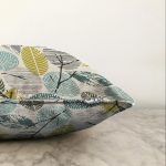 Beyaz Zemin Üzerinde Yaprak Desenli Dijital Baskılı Modern Raşel Kadife Yastık Kırlent Kılıfı Realhomes