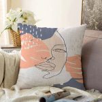 - Sonil-K-7288-Gorsel1 - Realhomes  Beyaz Zemin Üzerinde Onedraw Çizimli Bayan Silüeti Modern Raşel Kadife Yastık Kırlent Kılıfı Realhomes