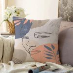 Beyaz Zeminde Onedraw Çizimli Bayan Silüeti Dijital Baskılı Modern Raşel Kadife Kırlent Kılıfı Realhomes