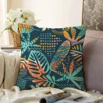 Siyah Zemin Üzerinde Onedraw Çizimli Yaprak Motifli Raşel Kadife Yastık Kırlent Kılıfı Realhomes