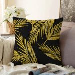 - Sonil-K-7301-Gorsel1 - Realhomes  Siyah Zemin Üzerinde Gold Renkli Yaprak Desenli Modern Raşel Kadife Yastık Kırlent Kılıfı Realhomes