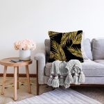 - Sonil-K-7301-Gorsel2 - Realhomes  Siyah Zemin Üzerinde Gold Renkli Yaprak Desenli Modern Raşel Kadife Yastık Kırlent Kılıfı Realhomes