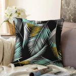 Siyah Zemin Üzerinde Yaprak Desenli Dijital Baskılı Modern Raşel Kadife Yastık Kırlent Kılıfı Realhomes