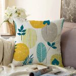 - Sonil-K-7307-Gorsel1 - Realhomes  Beyaz Zemin Üzerinde Yaprak Desenli Dijital Baskılı Modern Raşel Kadife Yastık Kırlent Kılıfı Realhomes