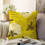 Sarı Zemin Üzerinde Petek Desenli Arı Motifli Dijital Baskılı Modern Raşel Kadife Yastık Kılıfı Realhomes