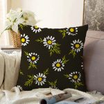 - Sonil-K-7311-Gorsel1 - Realhomes  Siyah Zemin Üzerinde Papatya Desenli Dijital Baskılı Modern Raşel Kadife Yastık Kırlent Kılıfı Realhomes