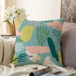 - Sonil-K-7312-Gorsel1 - Realhomes  Renkli Zemin Üzerinde Soyut Çizimli Dijital Baskılı Modern Raşel Kadife Yastık Kırlent Kılıfı Realhomes