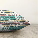 - Sonil-K-7321-Gorsel3 - Realhomes  Beyaz Zemin Üzerinde Renkli Çizgli Yaprak Desenli Modern Raşel Kadife Yastık Kırlent Kılıfı Realhomes