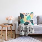 - Sonil-K-7323-Gorsel2 - Realhomes  Beyaz Zeminli Renkli Yaprak Desenli Dijital Baskılı Modern Raşel Kadife Yastık Kırlent Kılıfı Realhomes