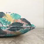 - Sonil-K-7323-Gorsel3 - Realhomes  Beyaz Zeminli Renkli Yaprak Desenli Dijital Baskılı Modern Raşel Kadife Yastık Kırlent Kılıfı Realhomes