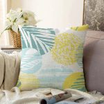 - Sonil-K-7324-Gorsel1 - Realhomes  Beyaz Zemin Üzerinde Soft Renkli Yaprak Motifli Modern Raşel Kadife Yastık Kırlent Kılıfı Realhomes