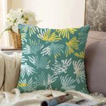 - Sonil-K-7325-Gorsel1 - Realhomes Renkli Zemin Üzerinde Onedraw Çizimli Yaprak Motifli Raşel Kadife Yastık Kırlent Kılıfı Realhomes