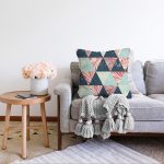 - Sonil-K-7329-Gorsel2 - Realhomes  Renkli Zemin Üzerinde Üçgen Desenli Dijital Baskılı Modern Raşel Kadife Yastık Kırlent Kılıfı Realhomes