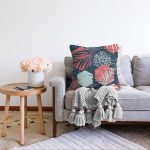 - Sonil-K-7331-Gorsel2 - Realhomes  Renkli Zemin Üzerinde Yaprak Motifli Dijital Baskılı Modern Raşel Kadife Yastık Kırlent Kılıfı Realhomes