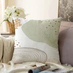 - Sonil-K-7338-Gorsel1 - Realhomes Beyaz Zeminde Onedraw Çizimli Yaprak Desenli Dijital Baskılı Modern Raşel Kadife Yastık Kılıfı Realhomes