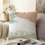 - Sonil-K-7343-Gorsel1 - Realhomes  Beyaz Zeminde Onedraw Çizimli Yaprak Desenli Dijital Baskılı Modern Raşel Kadife Yastık Kılıfı Realhomes