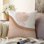 - Sonil-K-7344-Gorsel1 - Realhomes  Pastel Renkli Yaprak Motifli Dijital Baskılı Modern Raşel Kadife Yastık Kırlent Kılıfı Realhomes